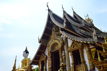 Naklejka premium Chapel, Lanna Architecture,Symbols of Buddhism, South East Asia at Wat Rat Monthian, Chiang Mai, Northern Thailand