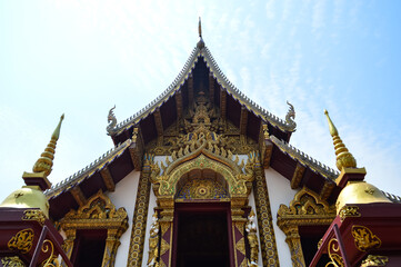 Chapel, Lanna Architecture,Symbols of Buddhism, South East Asia at Wat Rat Monthian, Chiang Mai, Northern Thailand