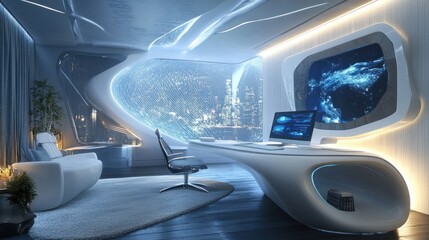 Futuristic Office Design: Night City View