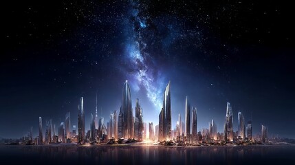 Fototapeta premium Underwater Futuristic City Perspective Skyscrapers
