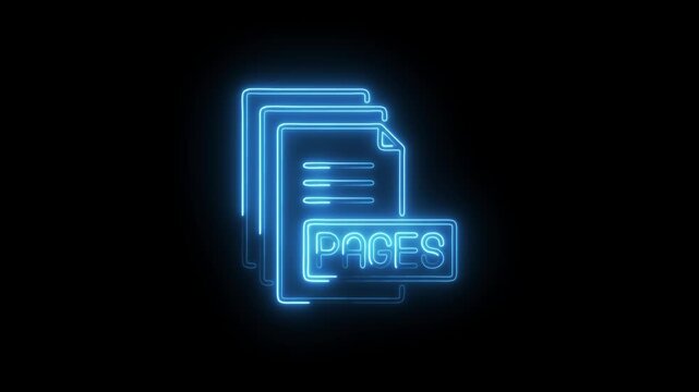 Glowing neon pages icon isolated on black background. HD Video motion graphic animation