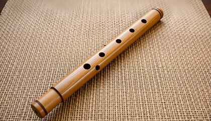 Naklejka premium wooden flute sitting on top of a piece of cloth