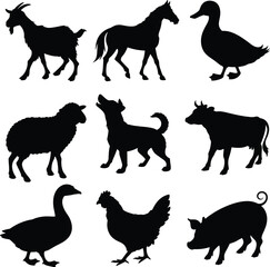 Farm Animal Silhouettes Vector Set