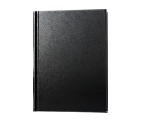 Black hardcover book, transparent background