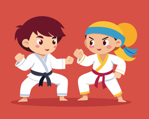 Kids Karate Training.  Young Fighters in Action