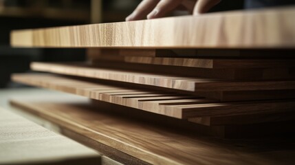 Carpenter measuring wood for custom furniture in a workshop. Featuring precise measurements