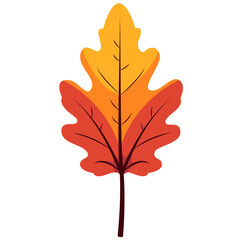 A flat vector illustration of a maple-shaped autumn leaf in orange and yellow tones, perfect for seasonal themes, nature projects, or decorative use.