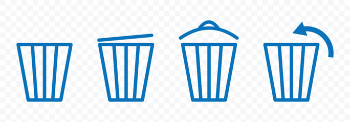 Bin icon set. Bin, bucket symbols icons silhouette. Trash can symbol. 