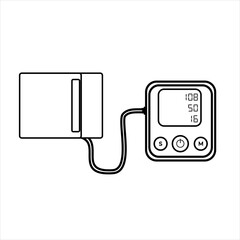 Vector Illustration of a Digital Sphygmomanometer, symbol of a blood pressure 
measuring device in the field of medicine, line icon style. 