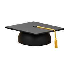 A 3D Render of a Graduation Cap A Black Academic Hat with a Gold Tassel Ideal for Education and Success Themes