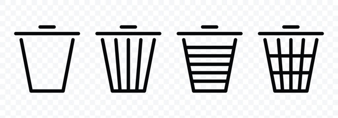 Bin silhouette icon set. Trash bin. Black vectors trash dustbin signs elements. Trash can symbol vector illustration.