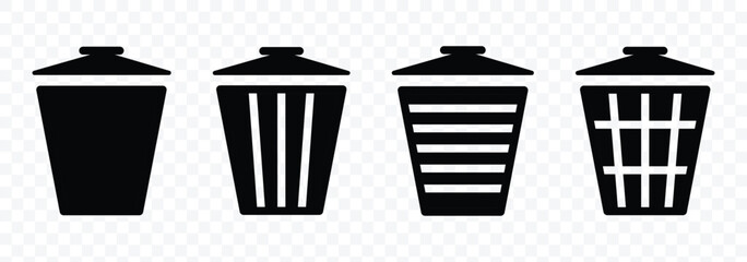 Bin silhouette icon set. Trash bin. Black vectors trash dustbin signs elements. Trash can symbol vector illustration.
