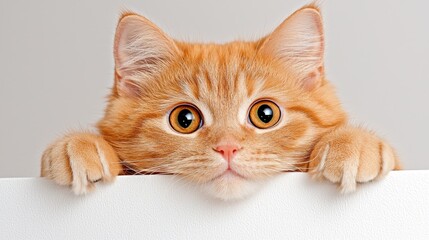 Adorable ginger kitten peeking playfully cute pet animal photo