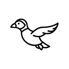 Flying Puffin Vector Illustration In Minimalist Line Art Style Isolated