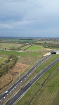 High Angle Footage of Countryside Landscape at Village of Coventry City of England United Kingdom. Aerial View Was Captured with Drone's Camera During Clear Sunny Day of March 30th, 2024