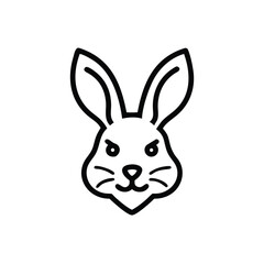 Line Art Illustration Of An Angry Cartoon Rabbit Head Isolated On White