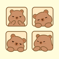 Vector cartoon illustration of food cute capybara bear sticker set Concept Isolated Flat