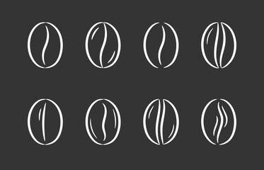 Set of hand drawn coffee beans, dark background, vector eps10 illustration