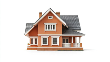 Charming brick house with gabled roof and porch on white background