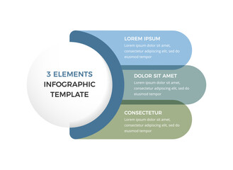 Infographic template with a white circular central section for the title and three horizontal elements for your text, vector eps10 illustration