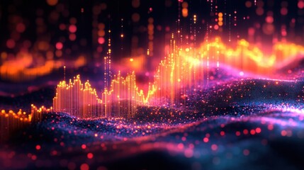 Fototapeta premium A vibrant digital visualization depicting colorful waves and peaks, representing sound or data frequencies in a mesmerizing abstract form.