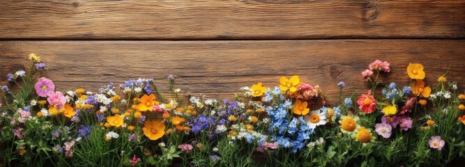 Vibrant summer meadow flowers in a flat lay arrangement create a stunning visual