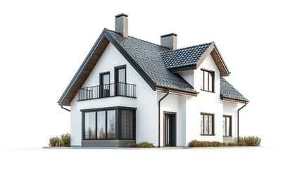 Modern two story house with gable roof and large windows