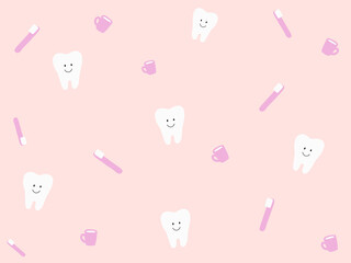歯・歯ブラシ・コップの背景素材イラスト・ピンク