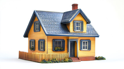 charming yellow house with blue accents and picket fence
