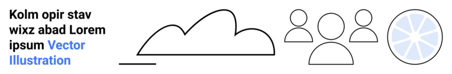 Obraz premium Cloud icon alongside user outlines and segmented circle graphic suggesting teamwork, networking, or data sharing. Ideal for collaboration, connection, community, teamwork, analytics, technology