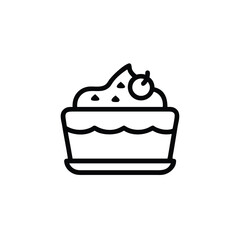 Elegant Cake Slice Icon With Cream Cherry Topping Black Line Style
