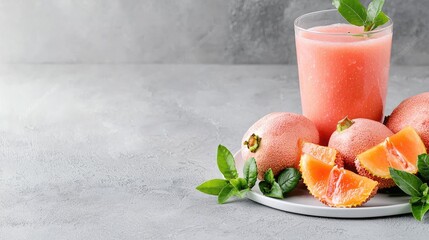 Refreshing guava juice with fruit and mint healthy drink photography for summer refreshment