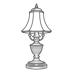 Antique Lamp Line Art, Silhouette, Vector, Icon, Logo, White Background.