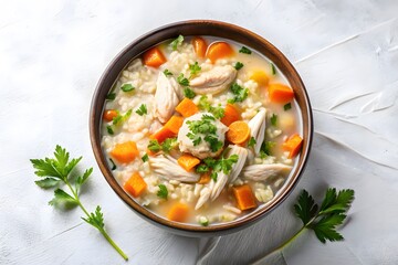 Hearty Chicken and Rice Soup in a Bowl