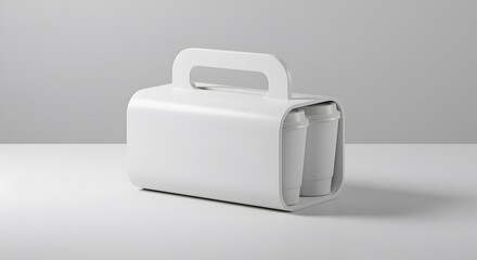 Sleek White Coffee Carrier with Two Cups, Minimalist Product Design Mock Up