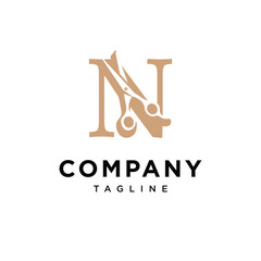Letter N Barber Scissor Logo Icon Vector