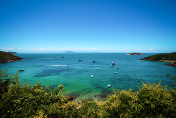 Aerial View of Turquoise Ocean and Greenery in Jo&atilde;o Fernandes, B&uacute;zios - Rio de Janeiro, Brazil