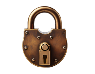 Old padlock, transparent background
