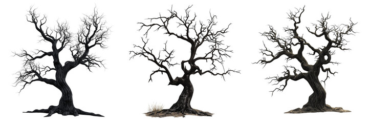 Fototapeta premium Set of A weathered dead tree trunk with intricate texture on transparent png background. Ai generated