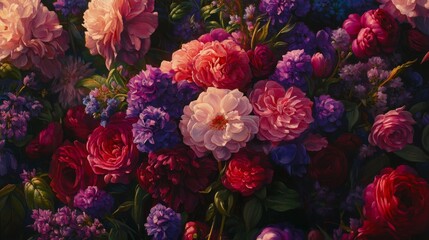 Obraz premium Vibrant Pink Purple Roses Peonies Floral Closeup