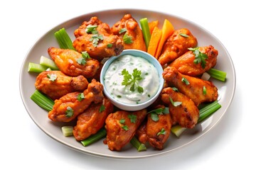 Deliciously Crispy Chicken Wings Served with Creamy Dip