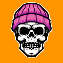 Vector artwork of a skull wearing a beanie, combining street style with dark art. Perfect for clothing designs, posters, or digital media.