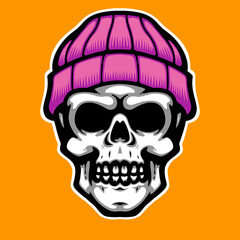 Vector artwork of a skull wearing a beanie, combining street style with dark art. Perfect for clothing designs, posters, or digital media.