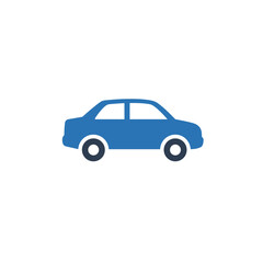 Fototapeta premium Blue car side view on a plain background 