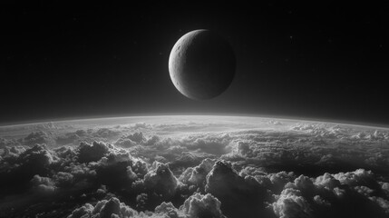 Obraz premium Crescent Moon Over a Cloud Covered Planet