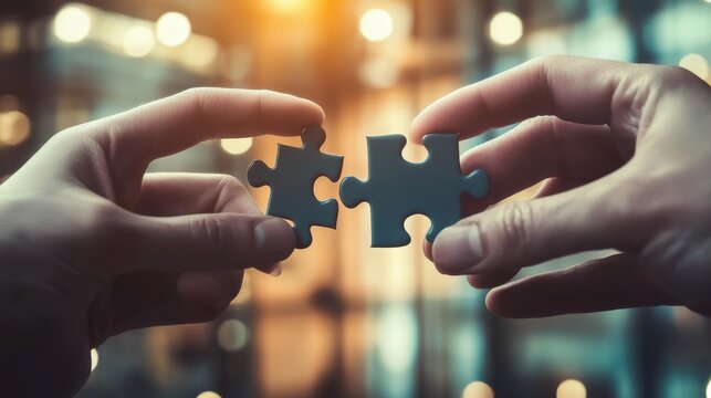 Collaborative puzzle solving modern office image creative workspace close-up teamwork concept