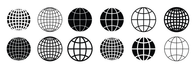 Planet earth icon set. Globe line shape vector illustration