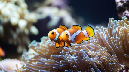 Two Vibrant Clownfish Dancing Amidst the Anemone's Embrace, A Lively Reef Scene