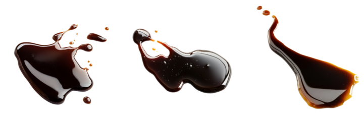 Set of Realistic close-up of thick, glossy balsamic vinegar swirling in a dynamic splash pattern on transparent png background. Ai generated