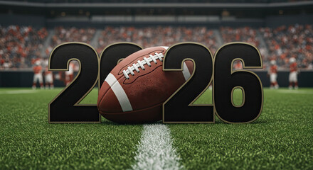 American football 2026 theme with stadium background for sports event promotion